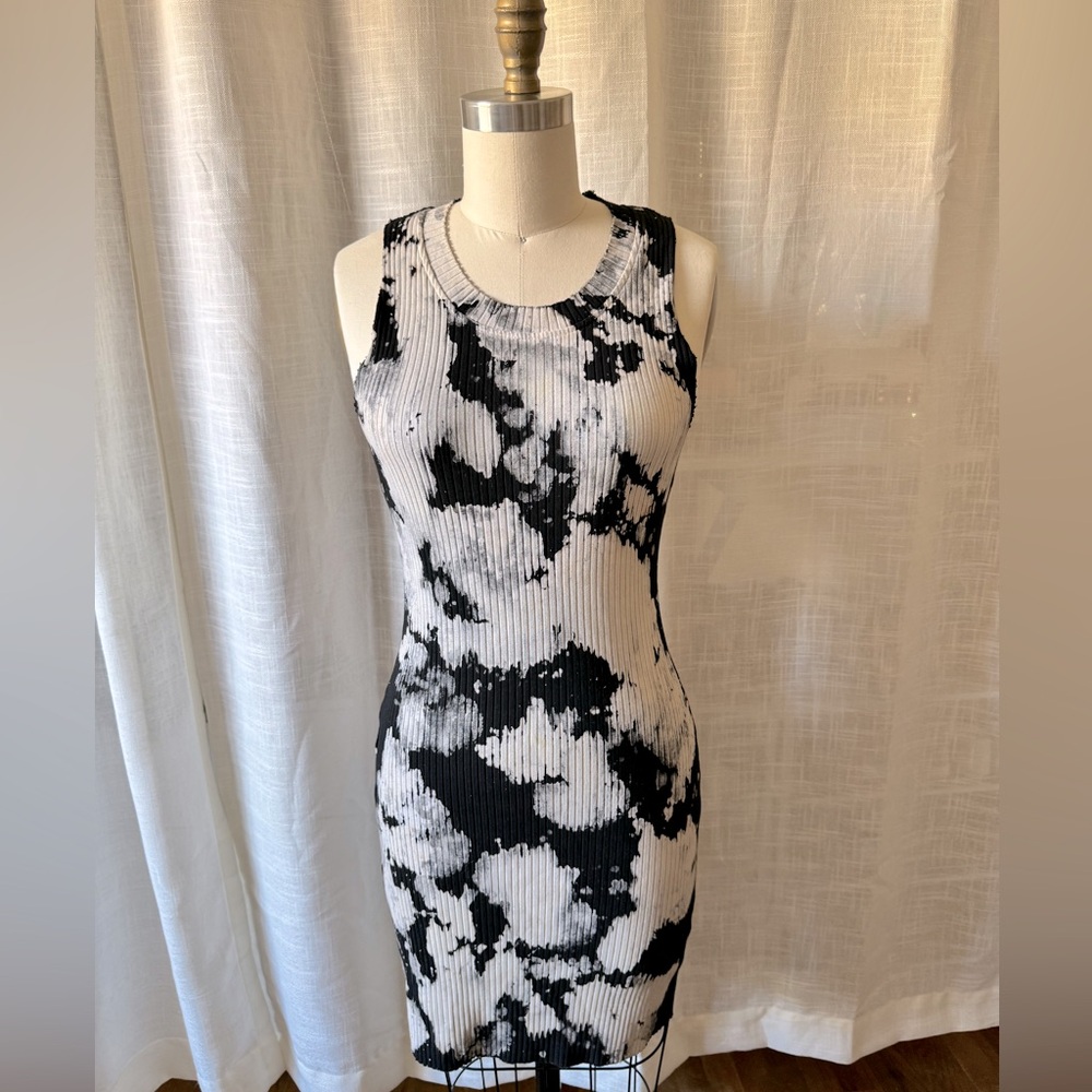 Cotton Citizen Black and White Tie-Dye Ribbed Mini Dress